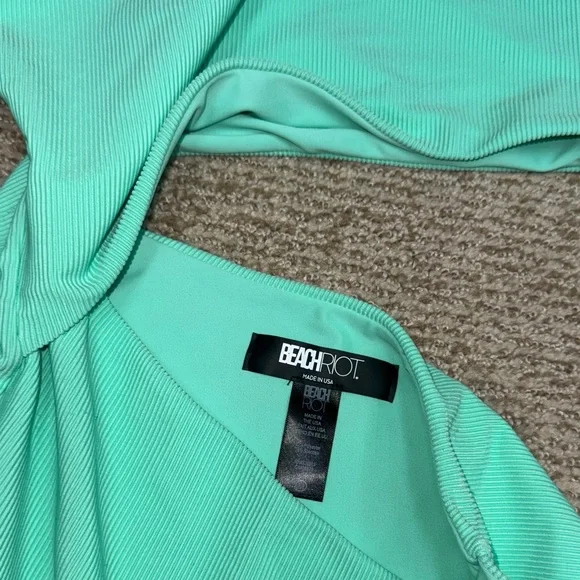 Beach riot Celine high tide rib One Shoulder Green Swimsuit cutout bathing suit - Picture 4 of 4